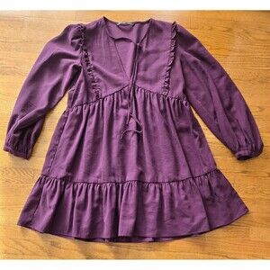 Zara Babydoll Tiered Dress Size Medium Purple Plum Boho Peasant